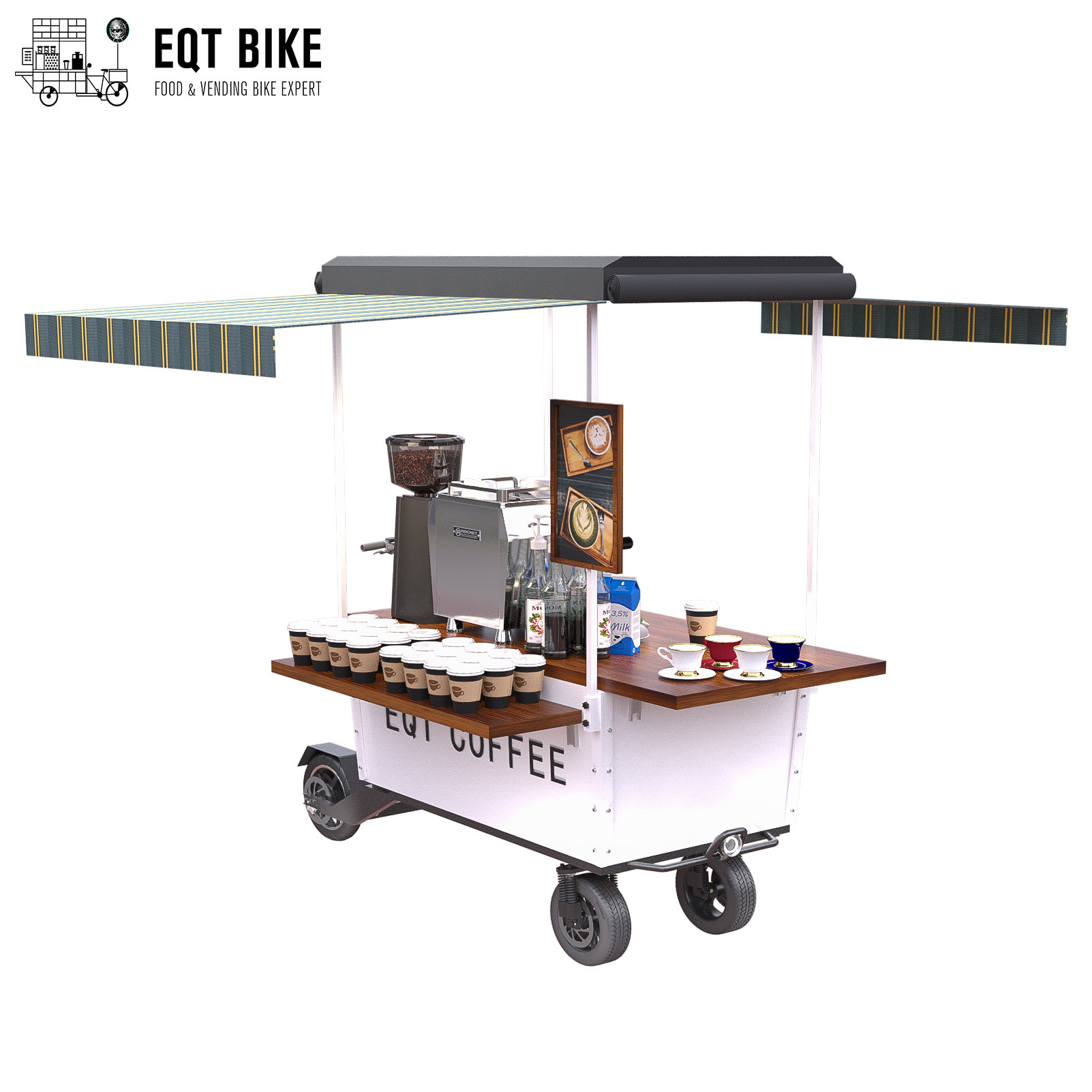 Тележка кофе торгового автомата 4 колес на открытом воздухе пудрит покрывая мобильный велосипед кофе