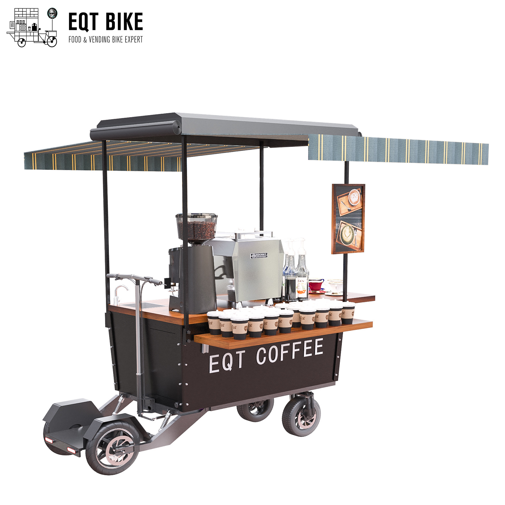 Водоустойчивая тележка велосипеда кофе торгового автомата улицы с тарельчатым тормозом